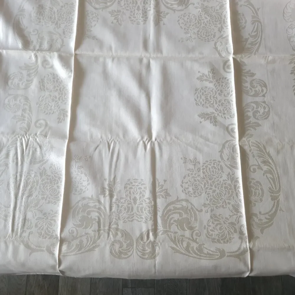 Vtg Rose Pink Damask Tablecloth Floral Cotton Rayon Shabby MCM Japan 52x74 NOS